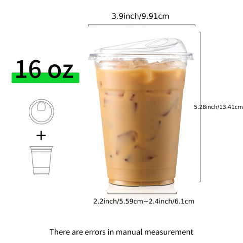 100 Sets of Plastic Cups with Lids, Frozen Cold Drink Storage Containers, Disposable Clear Ice Coffee Cups for Iced Coffees, Smoothies, Milkshakes & Takeout Beverages – Perfect for Halloween and Christmas Parties