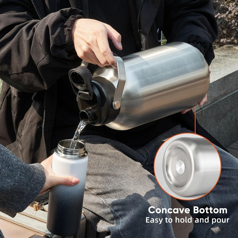 One Gallon Water Bottle 128oz Stainless Steel Insulated Water Bottle For Hot Cold Drinks BPAFree Wide Mouth LeakProof Big Water Jug With Handle For Sports Travel Hinking Camping Silver