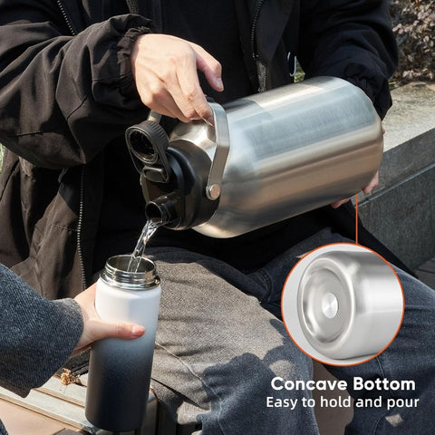 One Gallon Water Bottle 128oz Stainless Steel Insulated Water Bottle For Hot Cold Drinks BPAFree Wide Mouth LeakProof Big Water Jug With Handle For Sports Travel Hinking Camping Silver