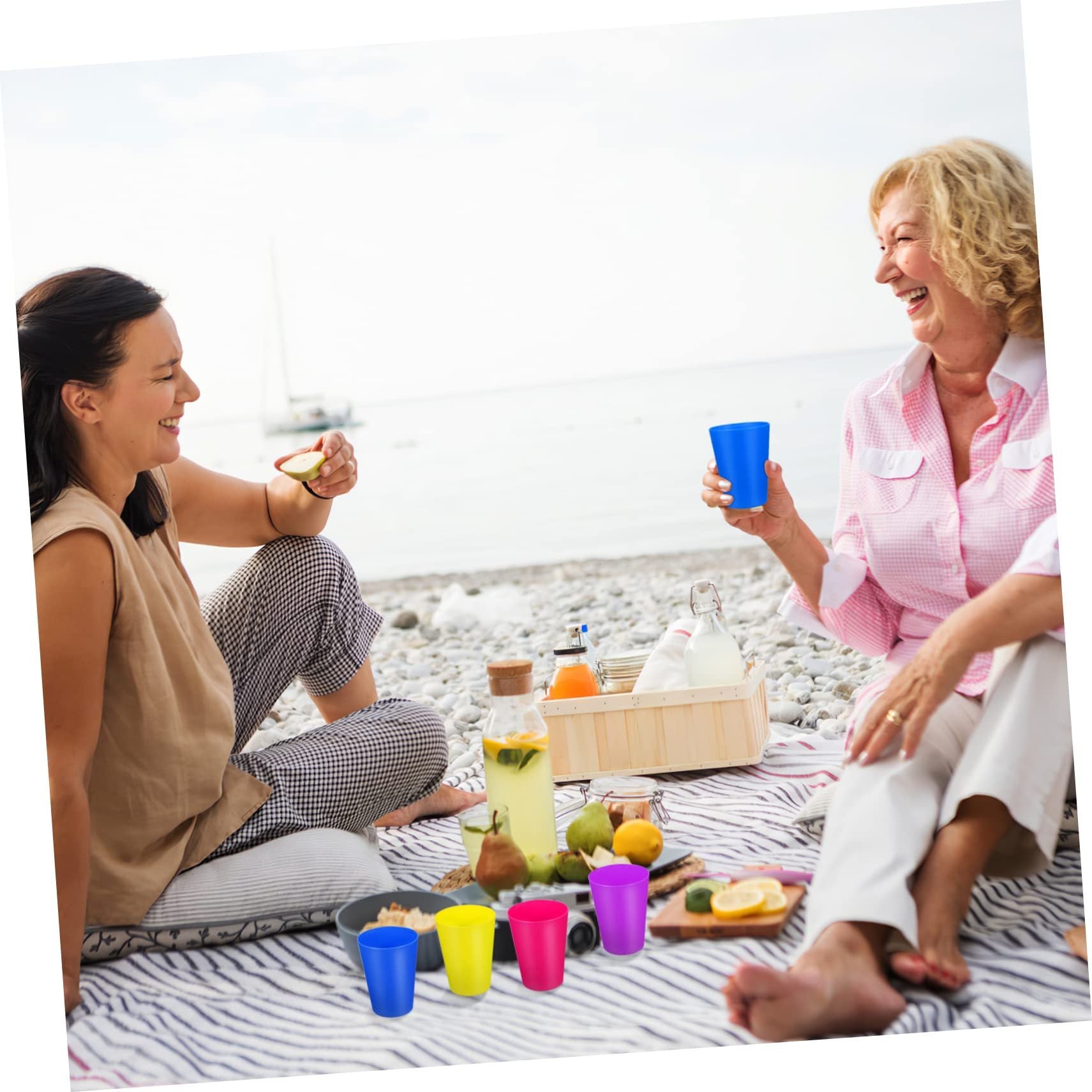6-Piece Colorful Plastic Drinking Cup Set, Durable and Stackable, Suitable for Fruit Juice, Milk, Coffee, Ice Cream, Microwave and Dishwasher Safe, Kitchen Cup
