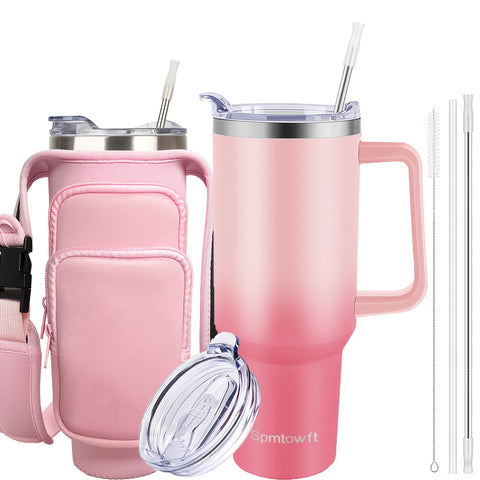 SPMTOWFT 40 Oz Tumbler with Handle, Insulated Water Bottle Carrier Bag with Lid And Straw, Reusable Stainless Steel Vacuum Insulated Cup, Leak Proof Thermal Travel Coffee Mug Cup for Cold And Hot, Phone Pocket, Office Drinkware, Gym Goers