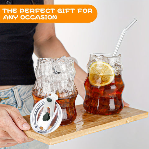 BPA-Free Glass Coffee Cups 4pcs\u002F6pcs BPA-Free Borosilicate Glass Coffee Cups with Straws | U-Shaped Insulated Tea Cups for Cold Drinks, Cloud Design, Hand Wash Only, Perfect for Labor Day & Thanksgiving Gifts