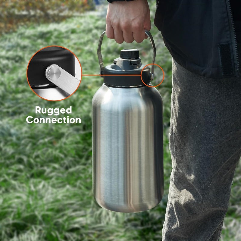One Gallon Water Bottle 128oz Stainless Steel Insulated Water Bottle For Hot Cold Drinks BPAFree Wide Mouth LeakProof Big Water Jug With Handle For Sports Travel Hinking Camping Silver